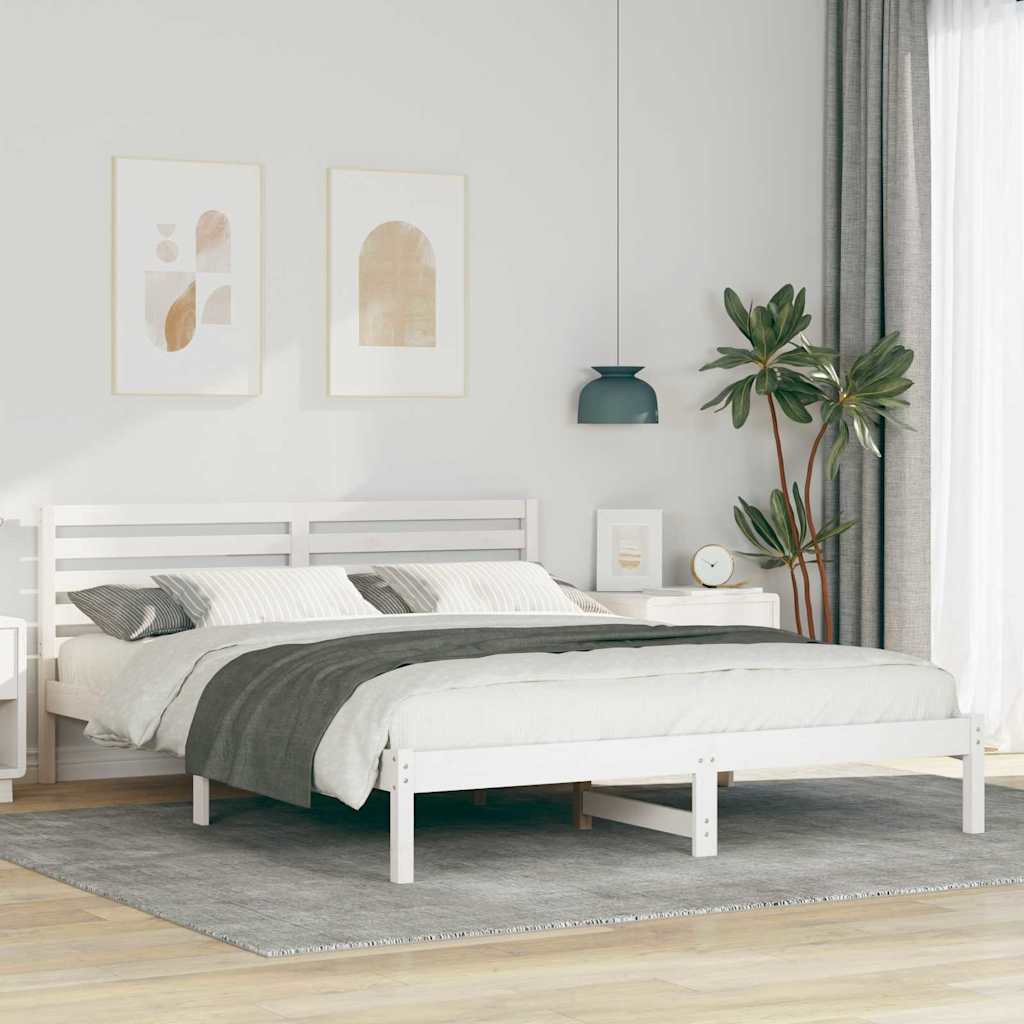 Sengestel med hovedgærde Hvid 160 x 220 cm Massiv fyrretræ