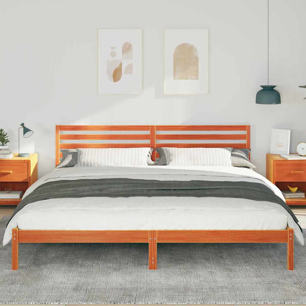Sengestel med hovedgærde Voks brun 180 x 220 cm Massiv fyrretræ