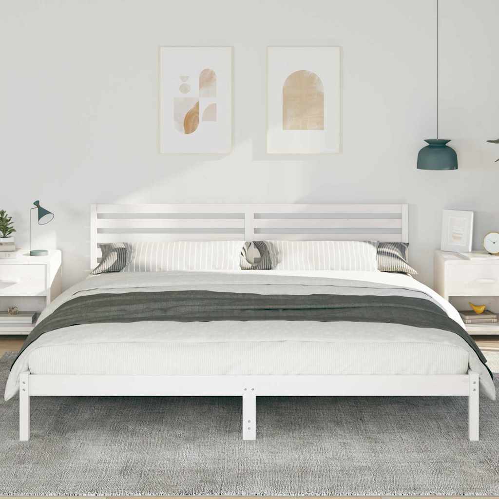 Sengestel med hovedgærde Hvid 200 x 220 cm Massiv fyrretræ