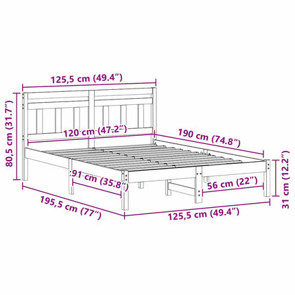 Sengestel Hvid 120 x 190 cm Massiv fyrretræ