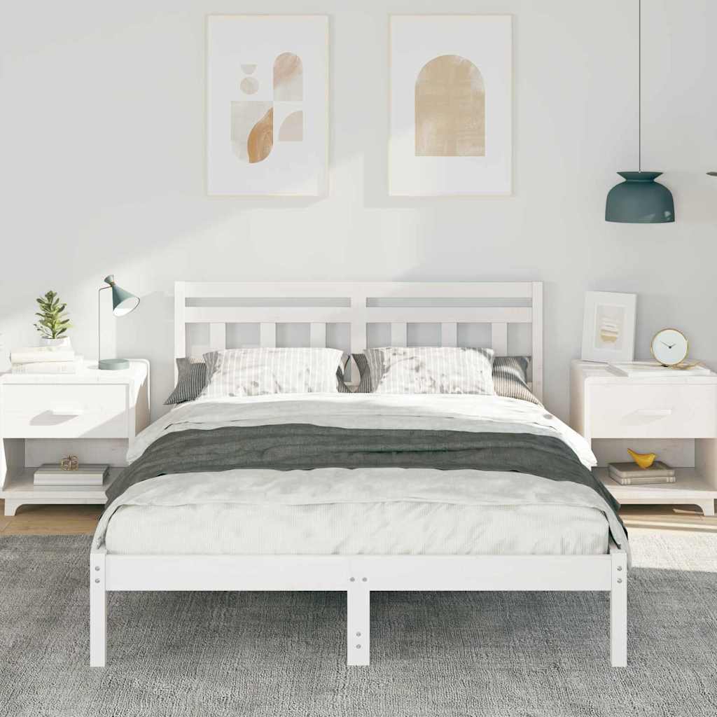 Sengestel Hvid 135 x 190 cm Massiv fyrretræ