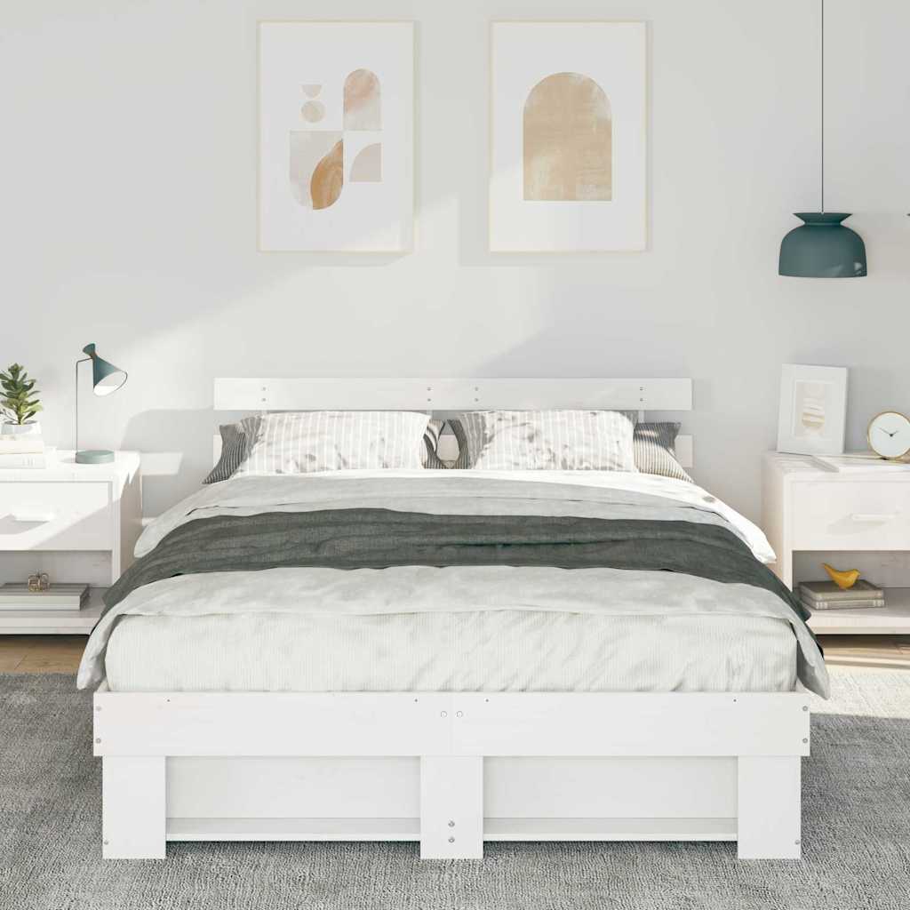Sengestel med hovedgærde Hvid 160 x 200 cm Massiv fyrretræ