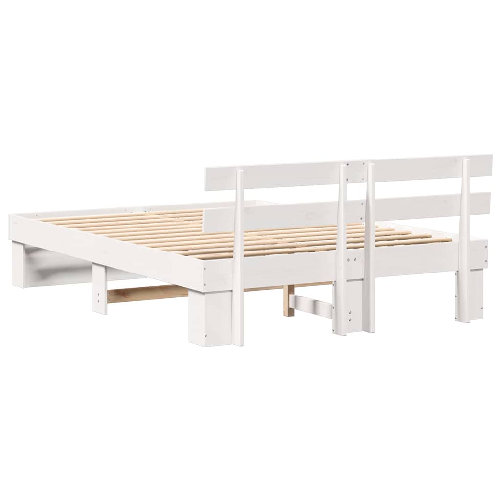 Sengestel med hovedgærde Hvid 160 x 200 cm Massiv fyrretræ