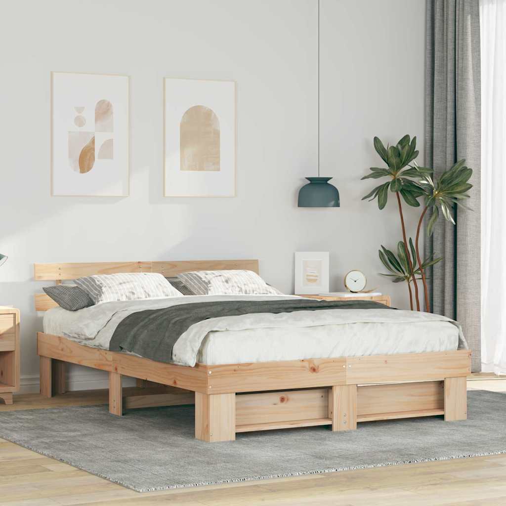 Sengestel med hovedgærde Brun 140 x 200 cm Massiv fyrretræ