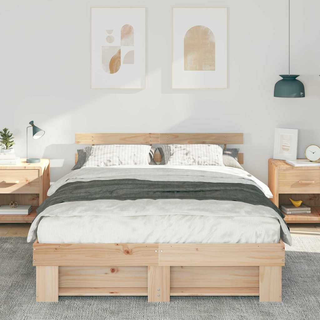 Sengestel med hovedgærde Brun 140 x 200 cm Massiv fyrretræ