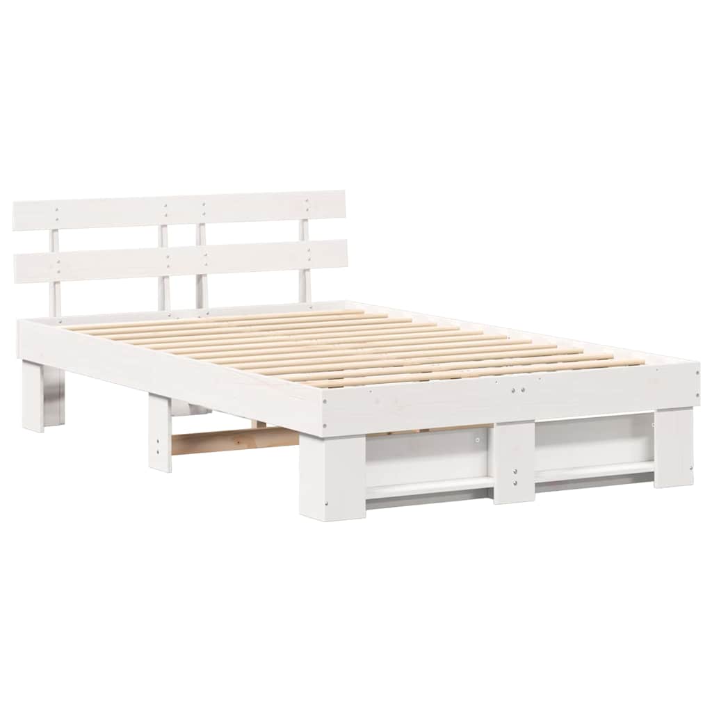 Sengestel med hovedgærde Hvid 120 x 200 cm Massiv fyrretræ