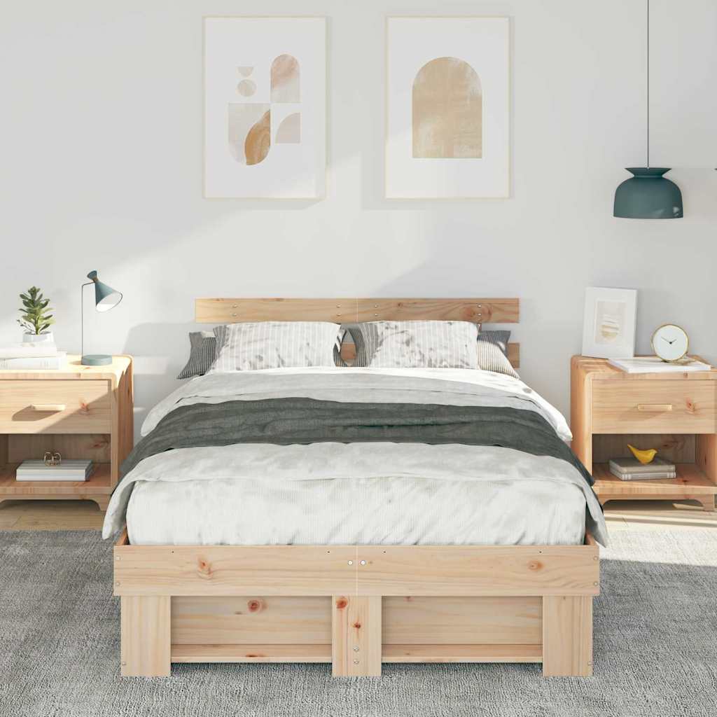 Sengestel med hovedgærde Brun 135 x 190 cm Massiv fyrretræ