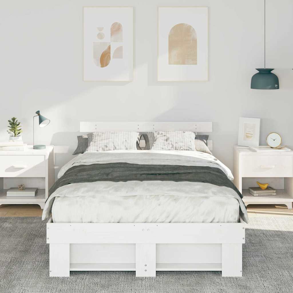 Sengestel med hovedgærde Hvid 135 x 190 cm Massiv fyrretræ