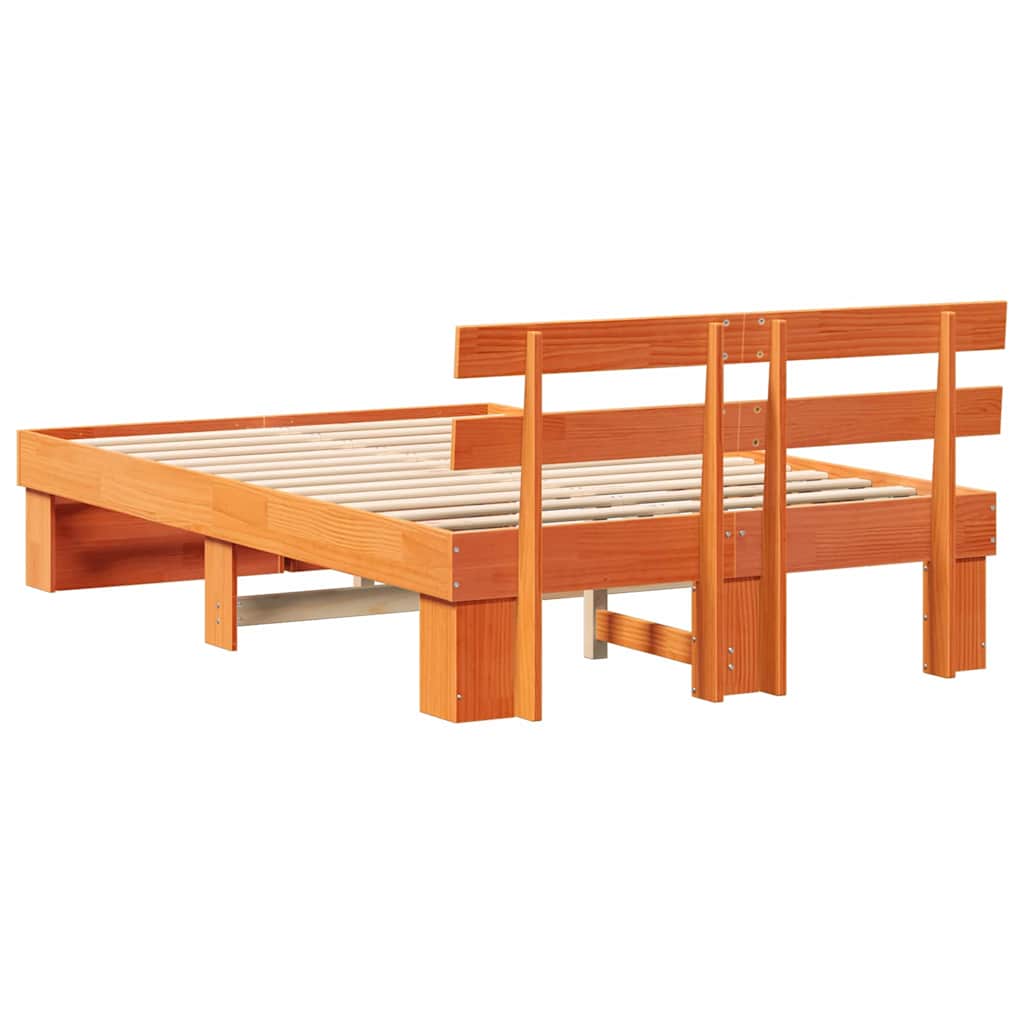 Sengestel med hovedgærde Voks brun 135 x 190 cm Massiv fyrretræ