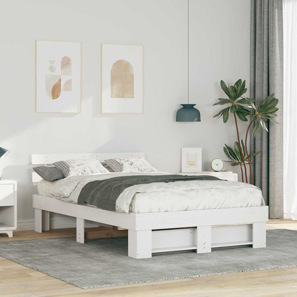 Sengestel med hovedgærde Hvid 120 x 190 cm Massiv fyrretræ