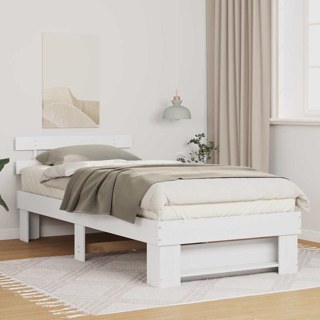Sengestel med hovedgærde Hvid 75 x 190 cm Massiv fyrretræ