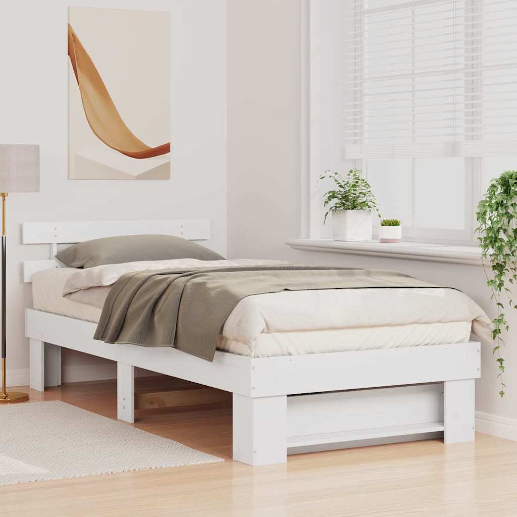 Sengestel med hovedgærde Hvid 75 x 190 cm Massiv fyrretræ