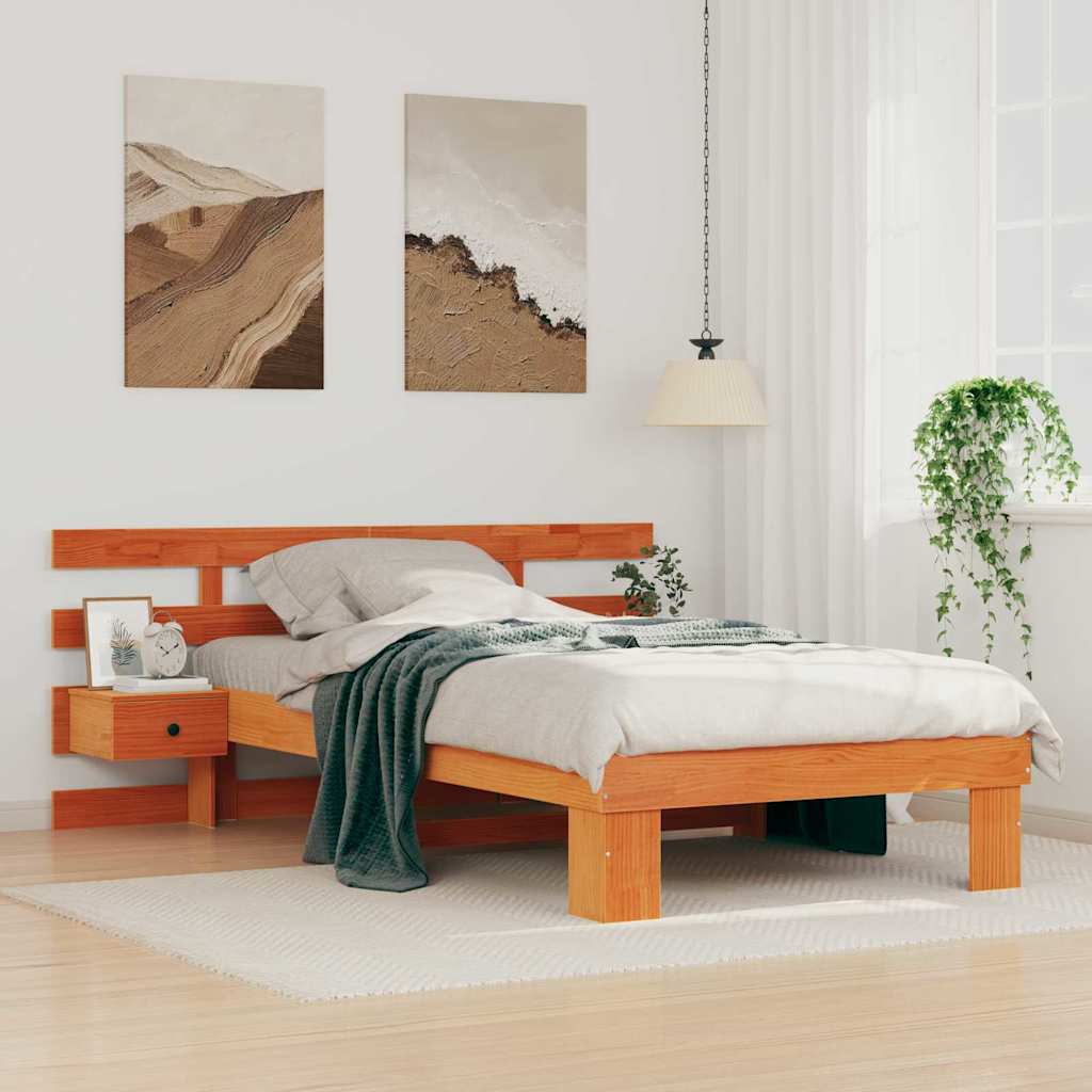Sengestel med hovedgærde Voks brun 90 x 190 cm Massiv fyrretræ