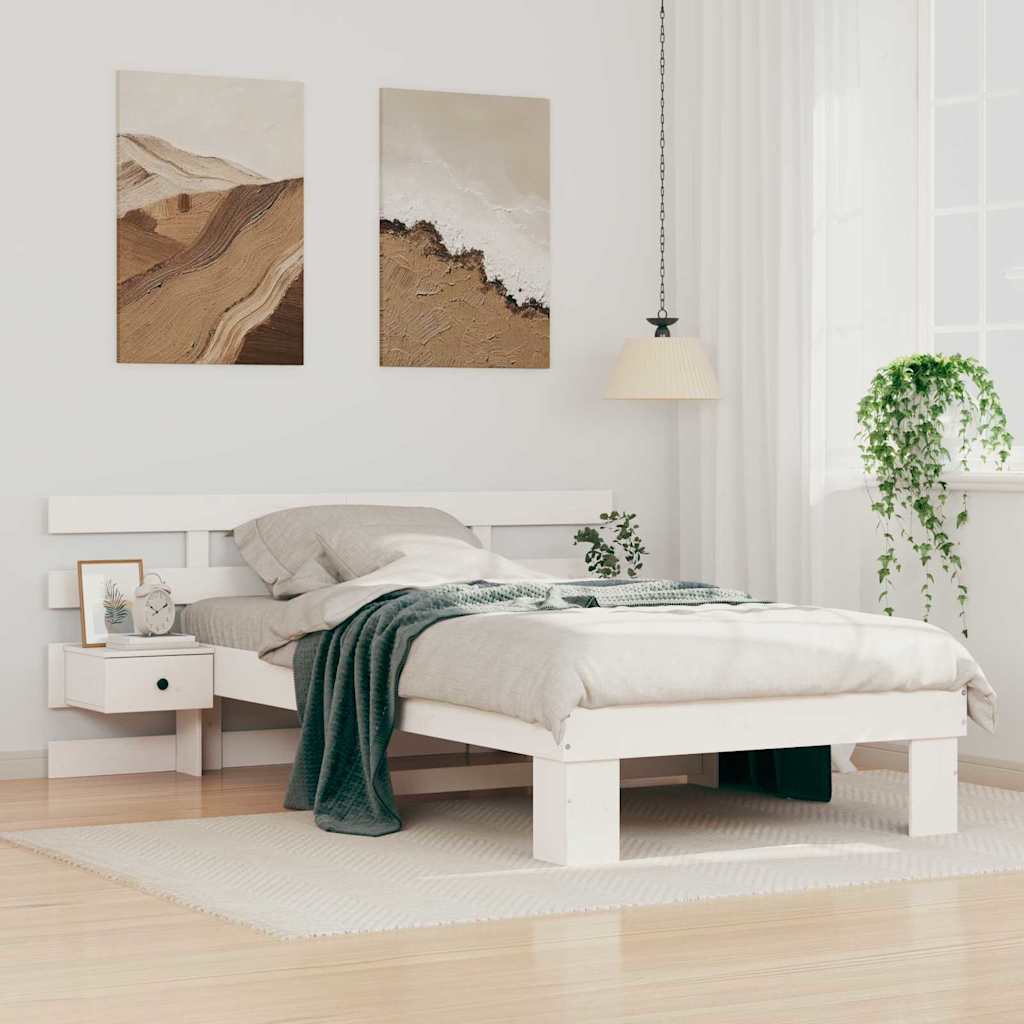 Sengestel med hovedgærde Hvid 75 x 190 cm Massiv fyrretræ