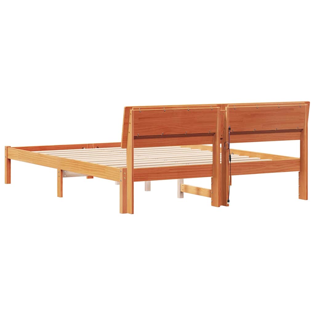 Sengestel med hovedgærde Voks brun 160 x 200 cm Massiv fyrretræ