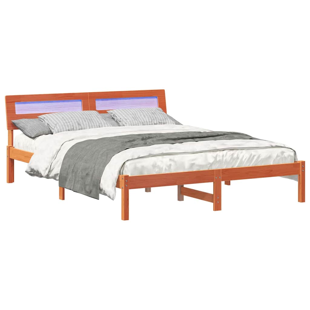 Sengestel med hovedgærde Voks brun 160 x 200 cm Massiv fyrretræ