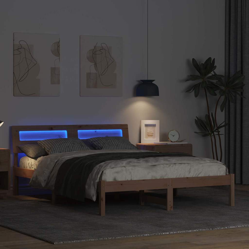 Sengestel med hovedgærde Brun 135 x 190 cm Massiv fyrretræ