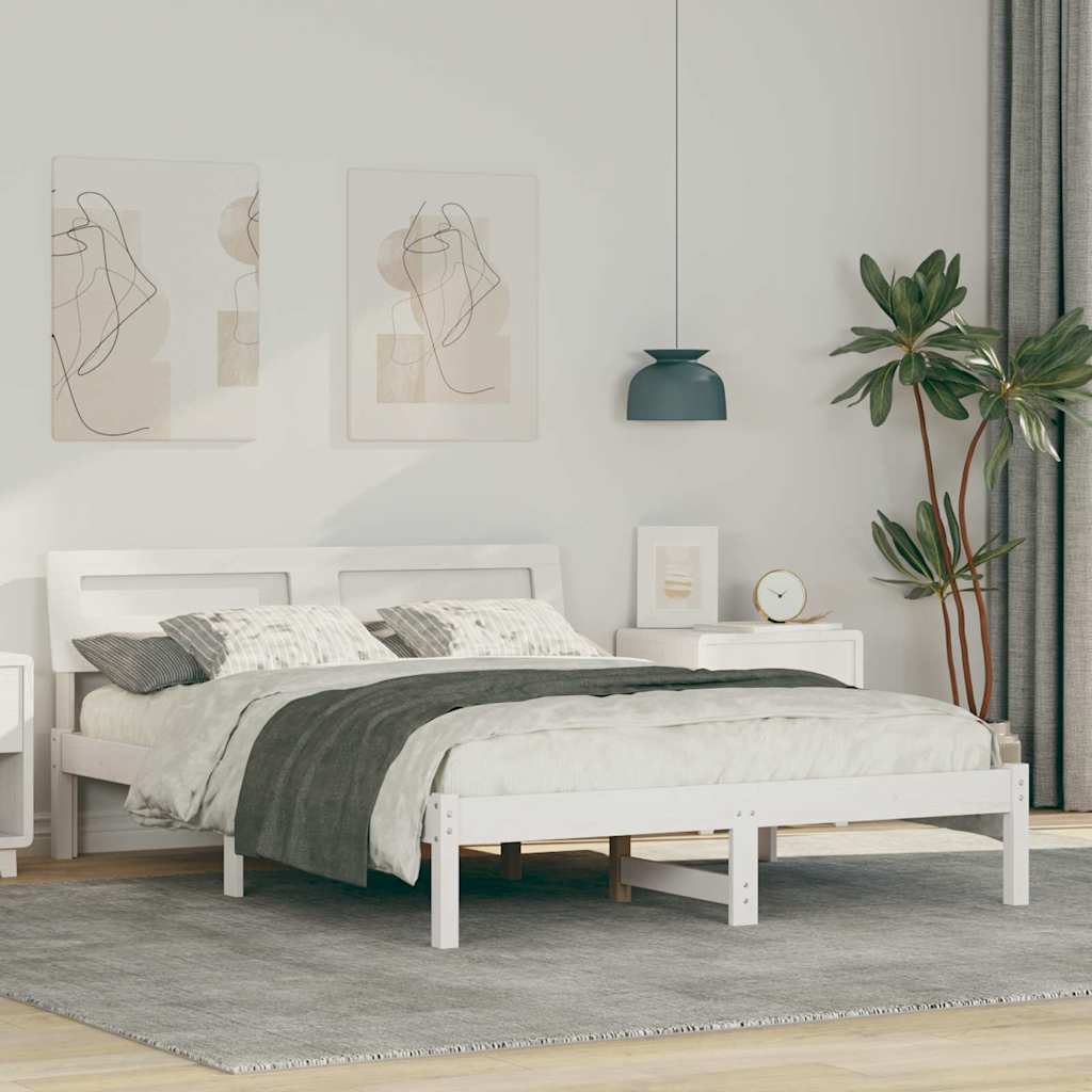 Sengestel med hovedgærde Hvid 135 x 190 cm Massiv fyrretræ