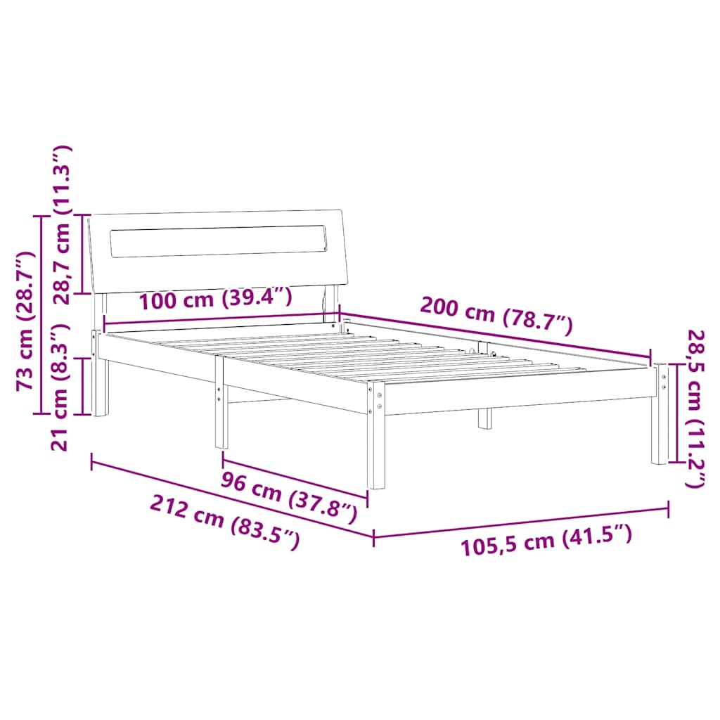 Sengestel med hovedgærde Hvid 100 x 200 cm Massiv fyrretræ