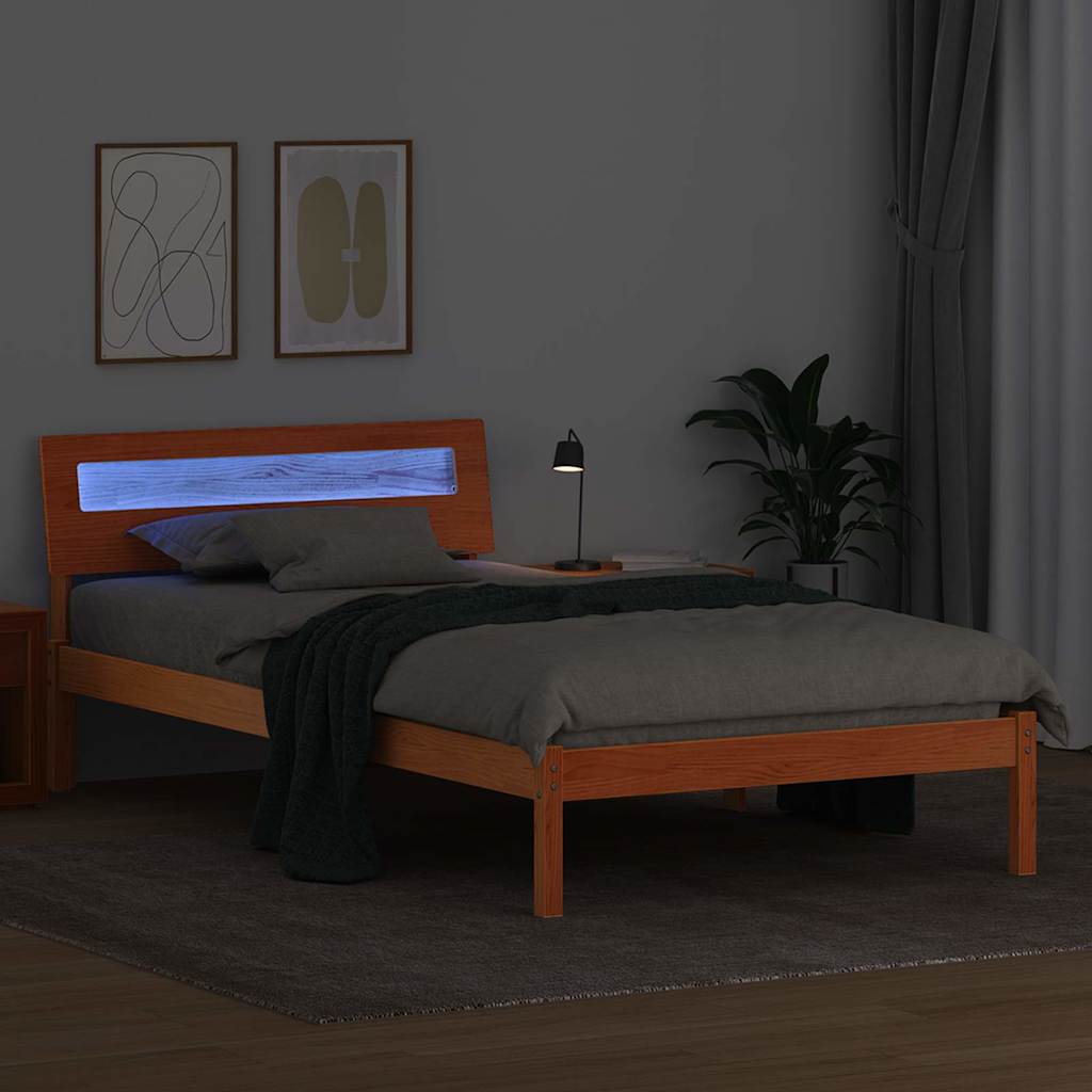 Sengestel med hovedgærde Voks brun 100 x 200 cm Massiv fyrretræ