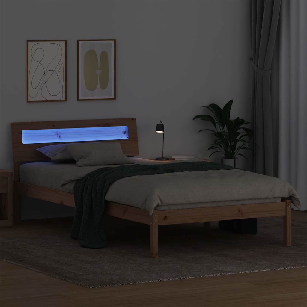 Sengestel med hovedgærde Brun 75 x 190 cm Massiv fyrretræ