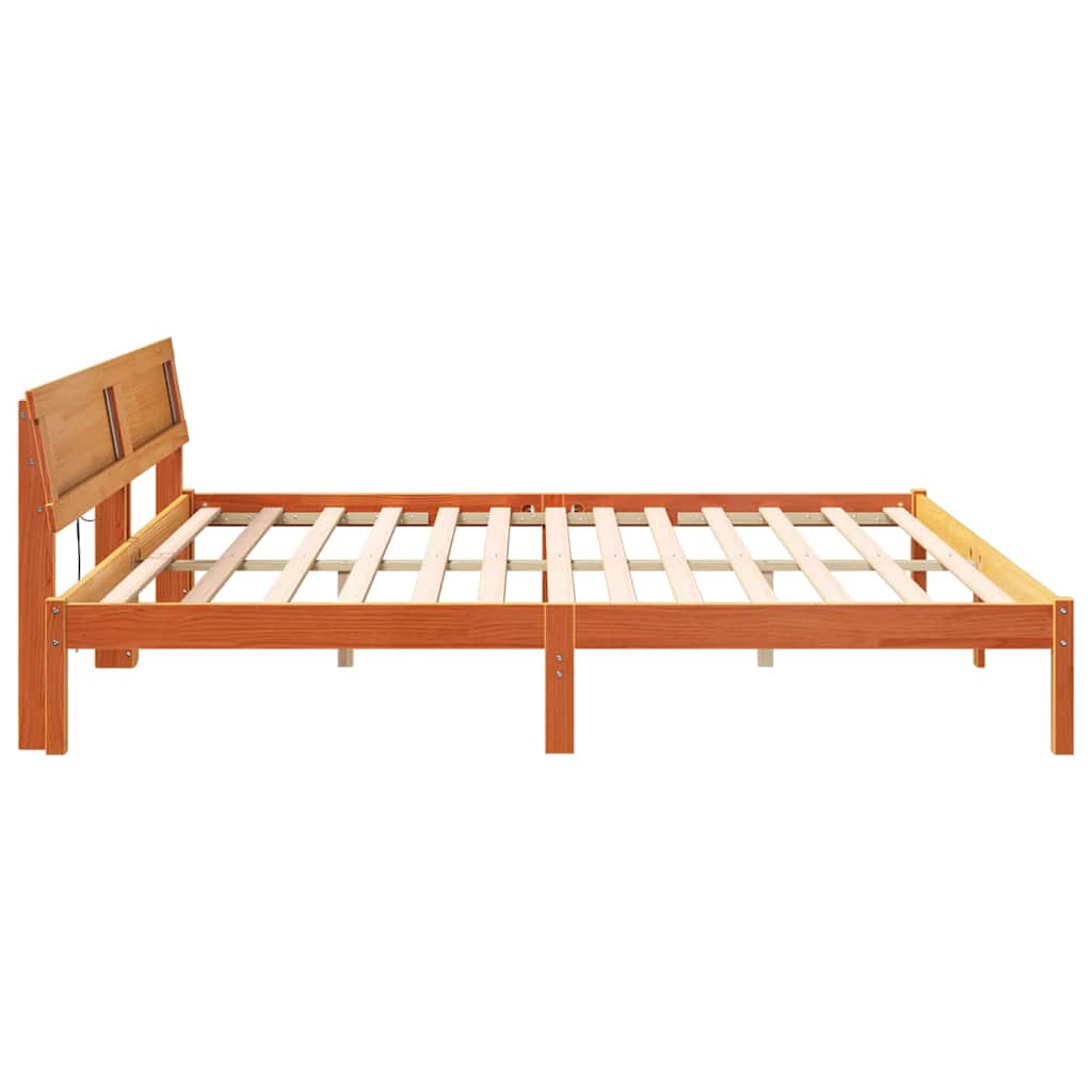 Sengestel med hovedgærde Voks brun 180 x 200 cm Massiv fyrretræ