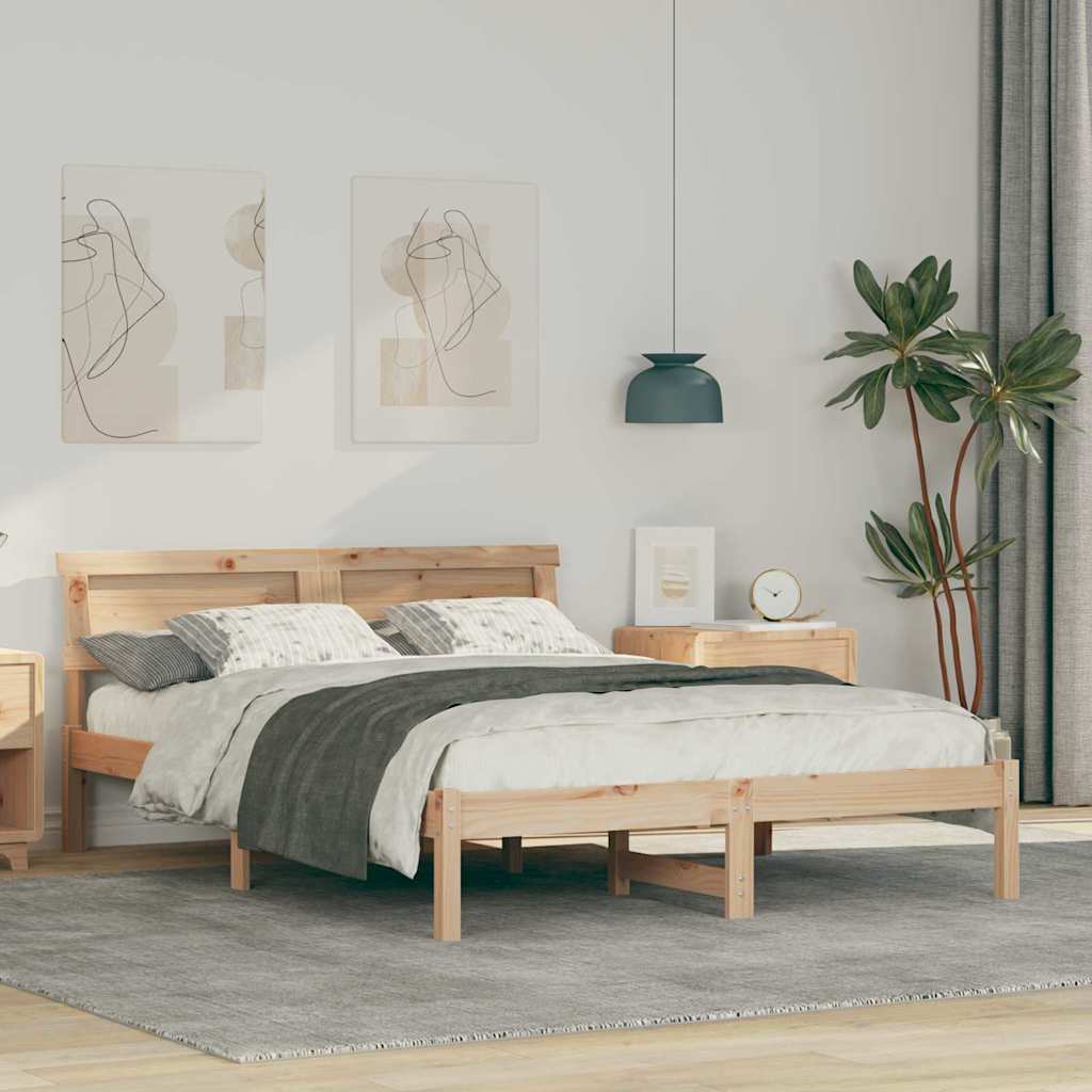 Sengestel med hovedgærde Brun 140 x 190 cm Massiv fyrretræ