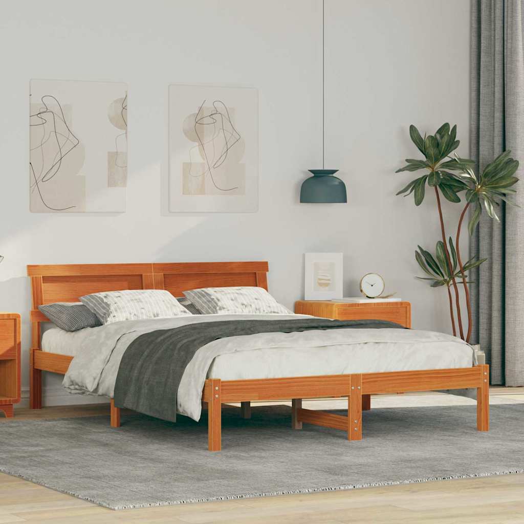 Sengestel med hovedgærde Voks brun 140 x 190 cm Massiv fyrretræ