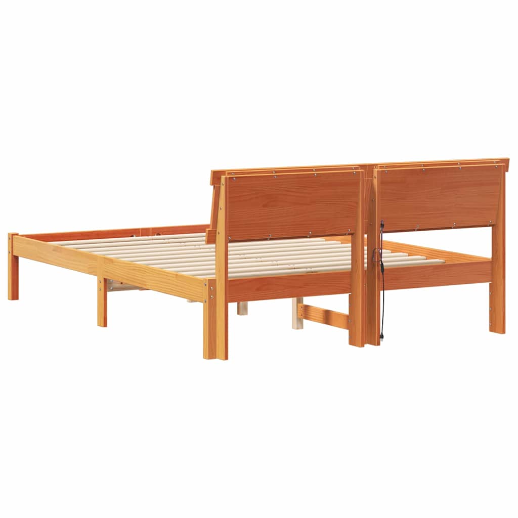 Sengestel med hovedgærde Voks brun 140 x 190 cm Massiv fyrretræ