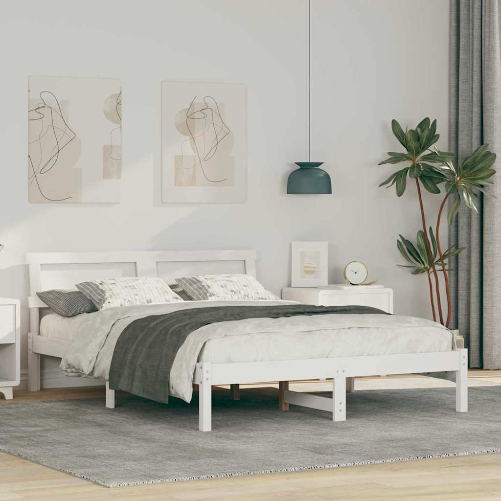 Sengestel med hovedgærde Hvid 135 x 190 cm Massiv fyrretræ