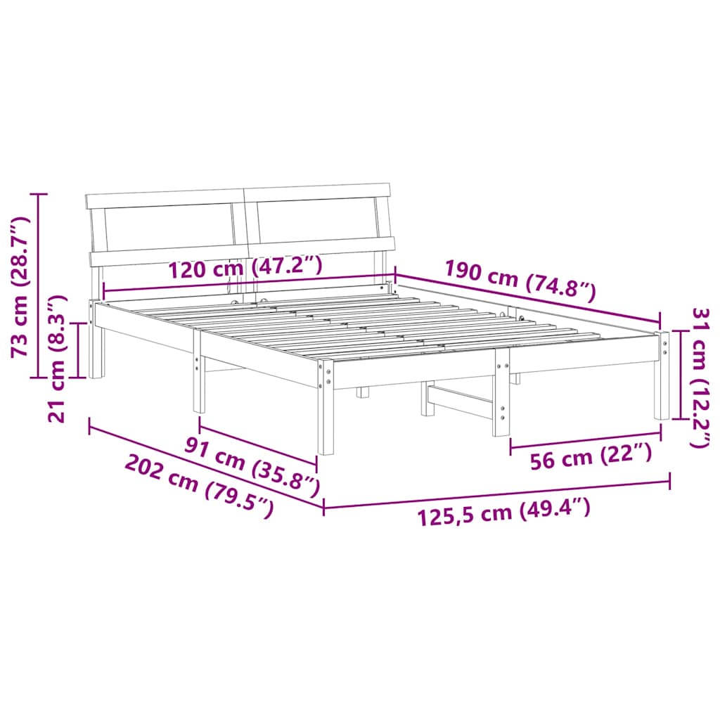 Sengestel med hovedgærde Voks brun 120 x 190 cm Massiv fyrretræ