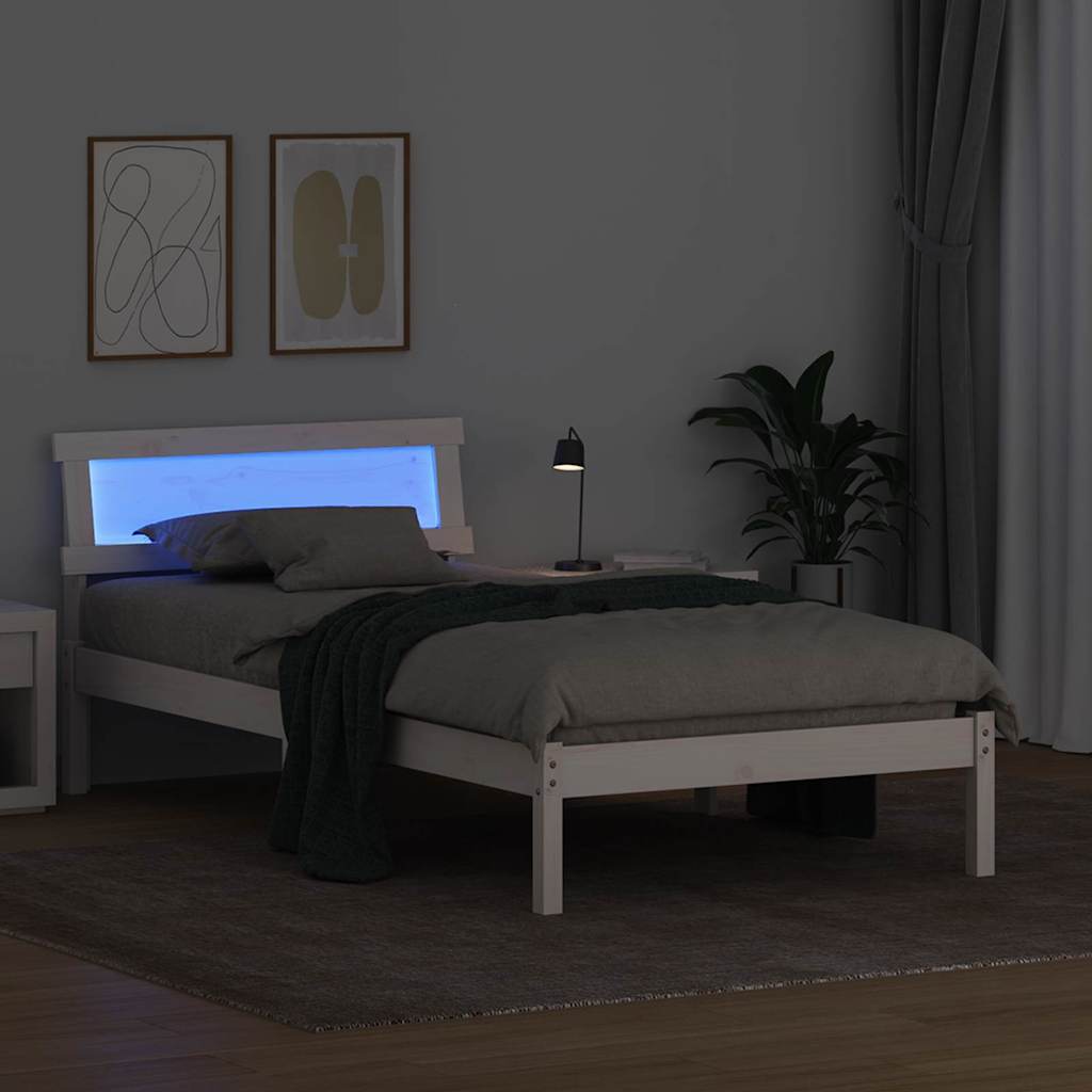 Sengestel med hovedgærde Hvid 90 x 200 cm Massiv fyrretræ