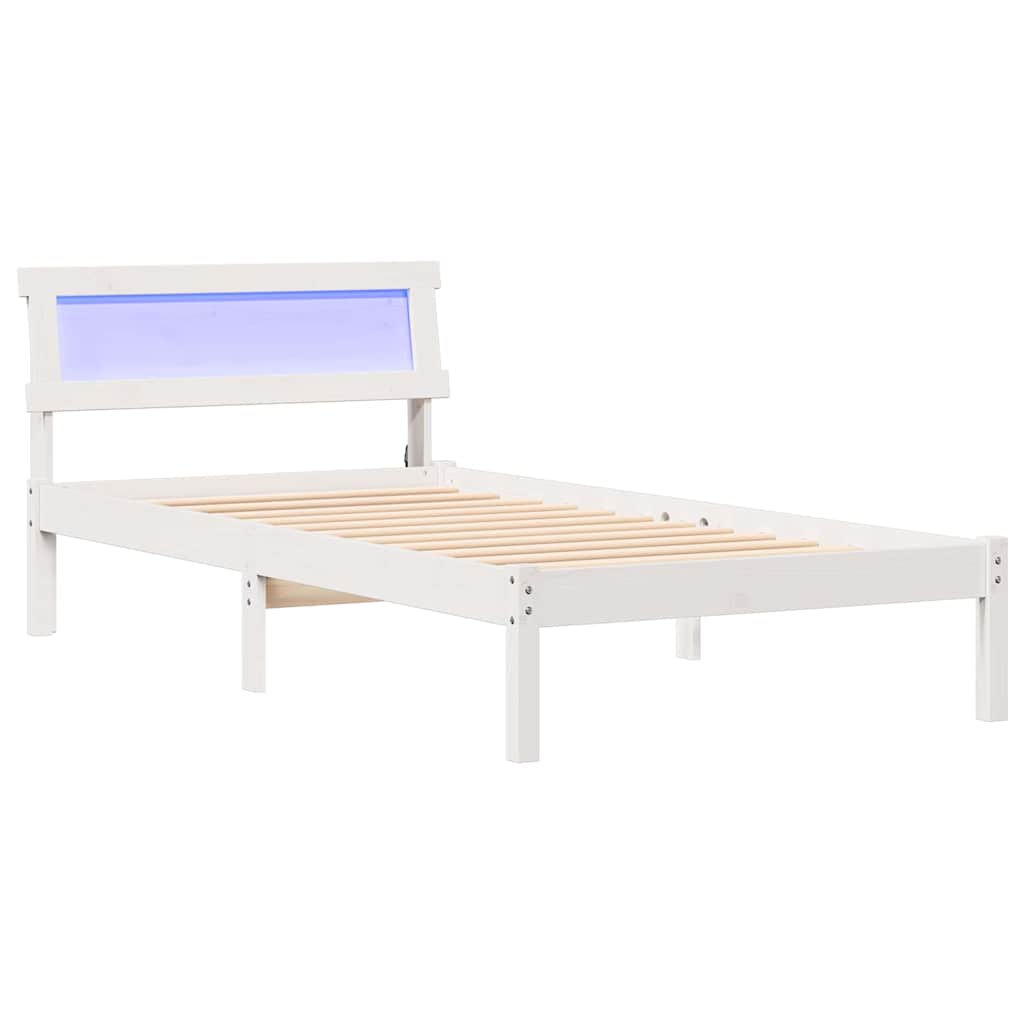 Sengestel med hovedgærde Hvid 90 x 200 cm Massiv fyrretræ