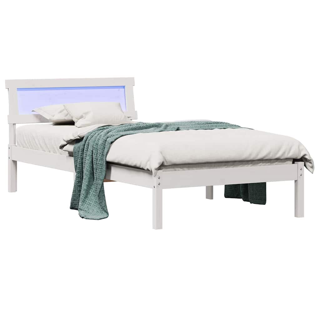 Sengestel med hovedgærde Hvid 90 x 200 cm Massiv fyrretræ