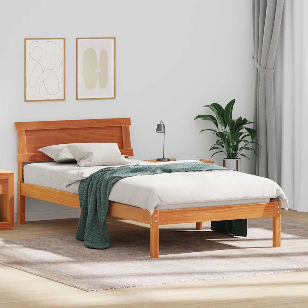 Sengestel med hovedgærde Voks brun 90 x 190 cm Massiv fyrretræ