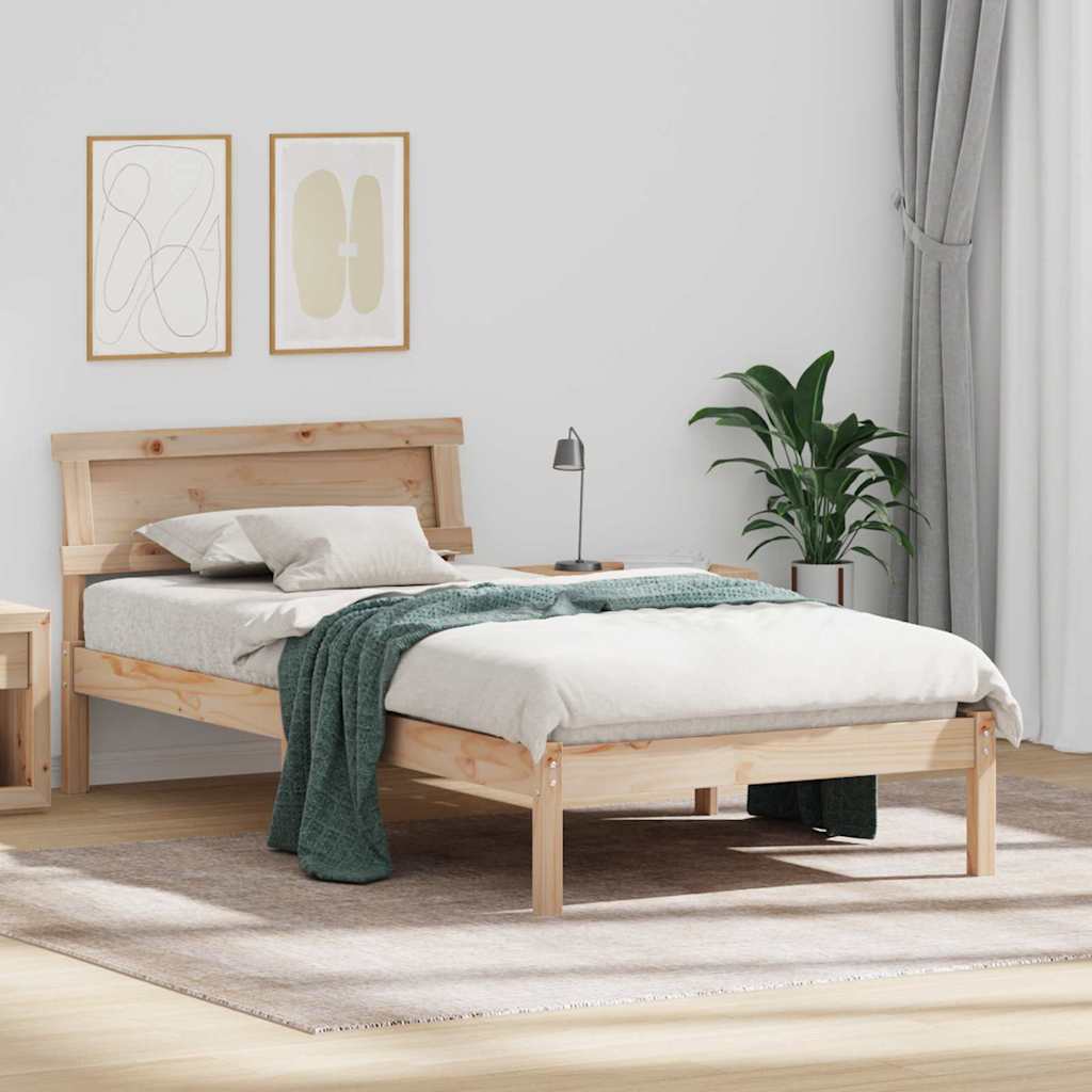 Sengestel med hovedgærde Brun 75 x 190 cm Massiv fyrretræ