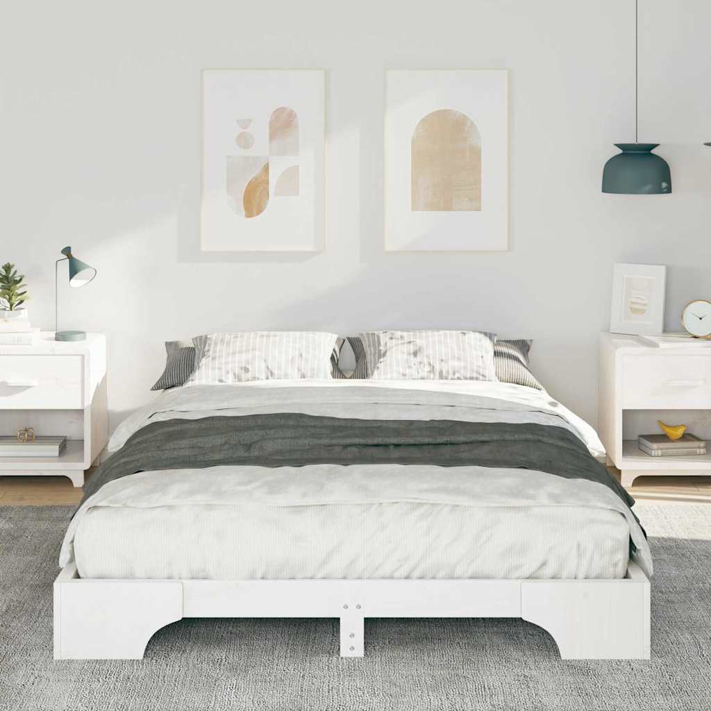 Sengestel Hvid 140 x 210 cm Massiv fyrretræ