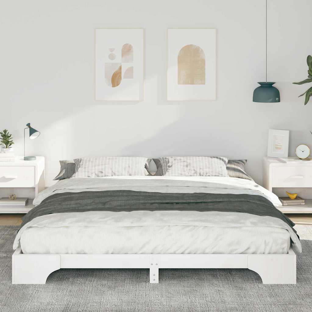 Sengestel Hvid 200 x 210 cm Massiv fyrretræ