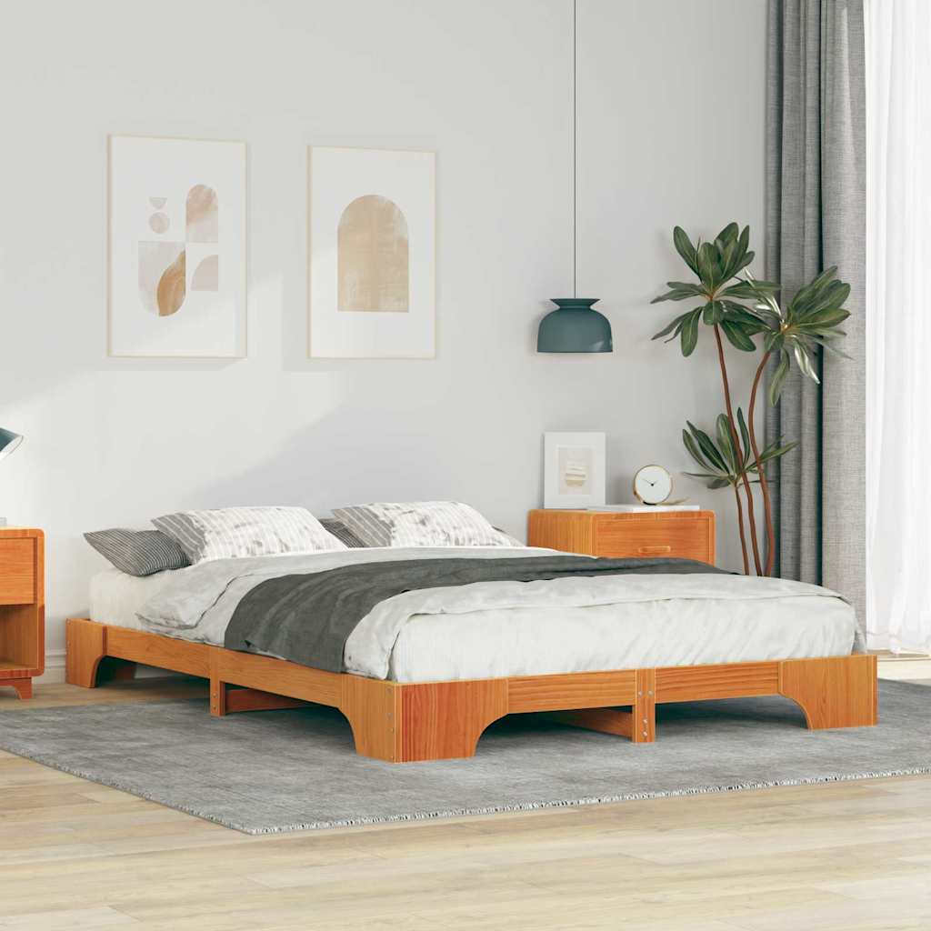 Sengestel Brun 140 x 220 cm Massiv fyrretræ