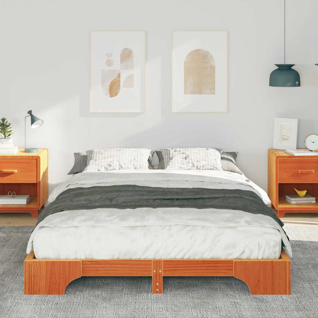 Sengestel Brun 140 x 220 cm Massiv fyrretræ