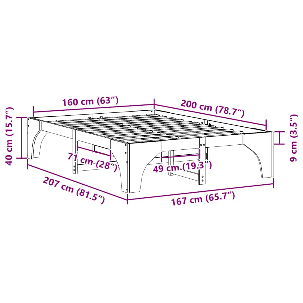 Sengestel Hvid 160 x 200 cm Massiv fyrretræ