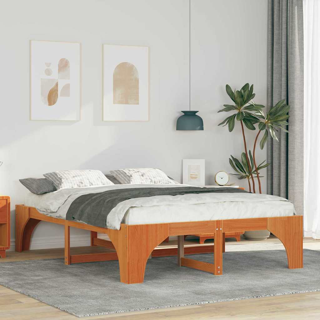 Sengestel Brun 140 x 200 cm Massiv fyrretræ