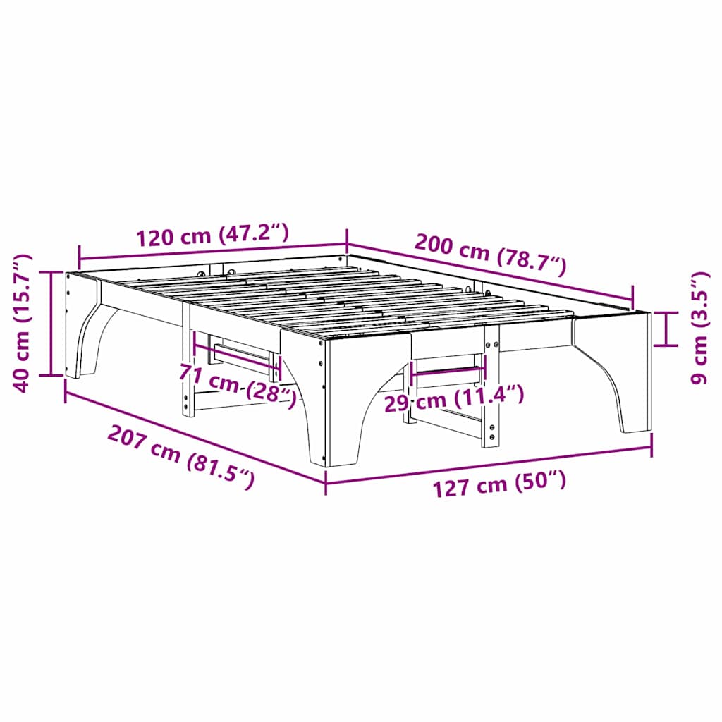 Sengestel Brun 120 x 200 cm Massiv fyrretræ