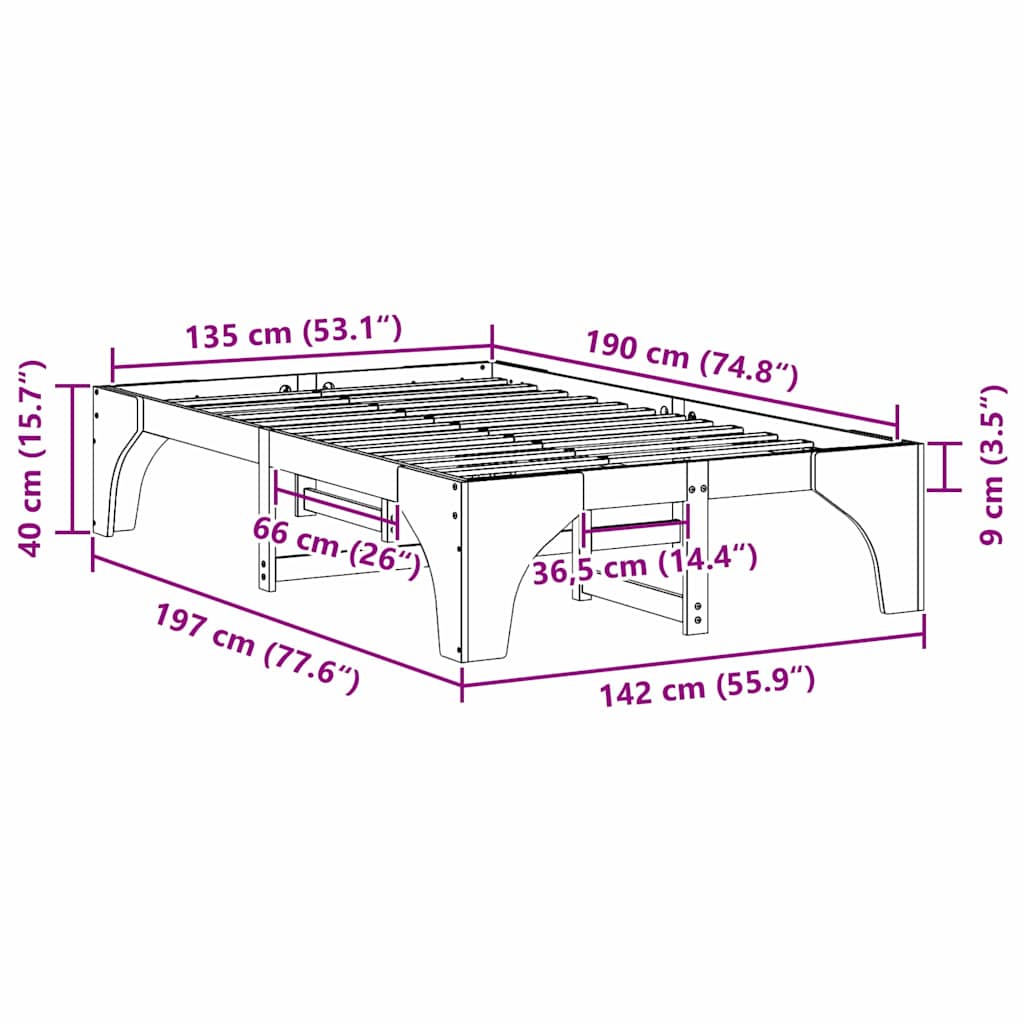 Sengestel Brun 135 x 190 cm Massiv fyrretræ