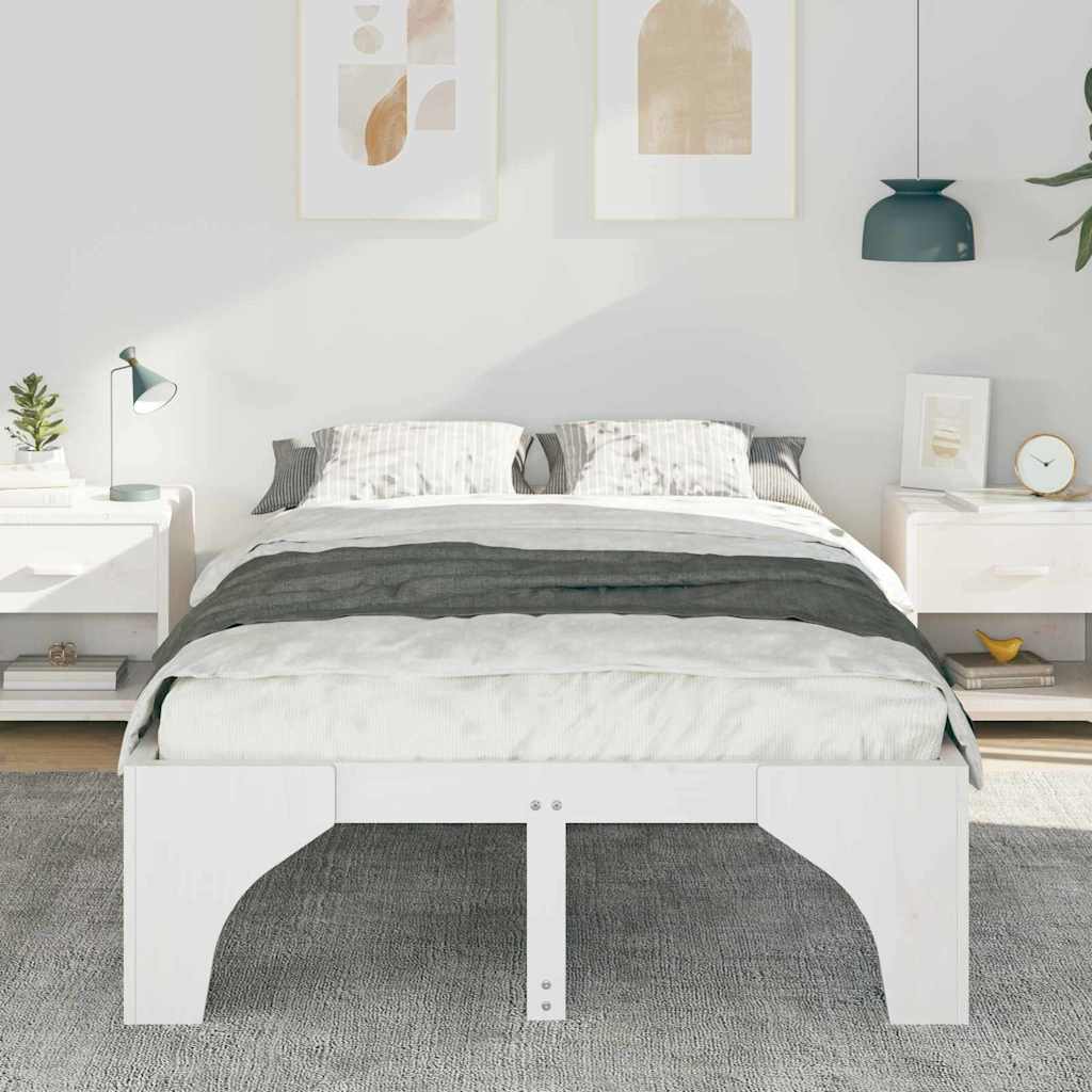 Sengestel Hvid 135 x 190 cm Massiv fyrretræ