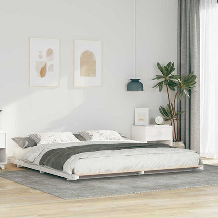 Sengestel Hvid 200 x 200 cm Massiv fyrretræ