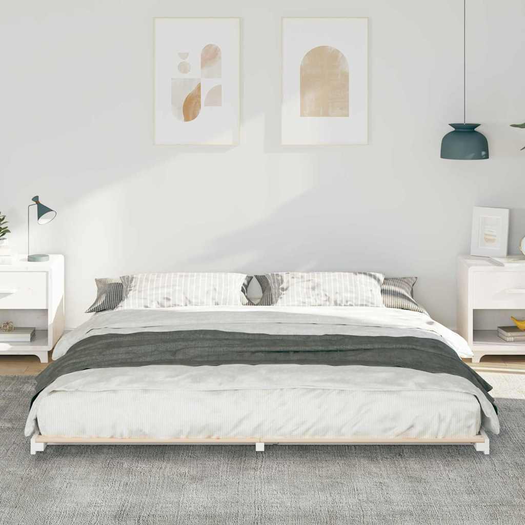 Sengestel Hvid 200 x 200 cm Massiv fyrretræ