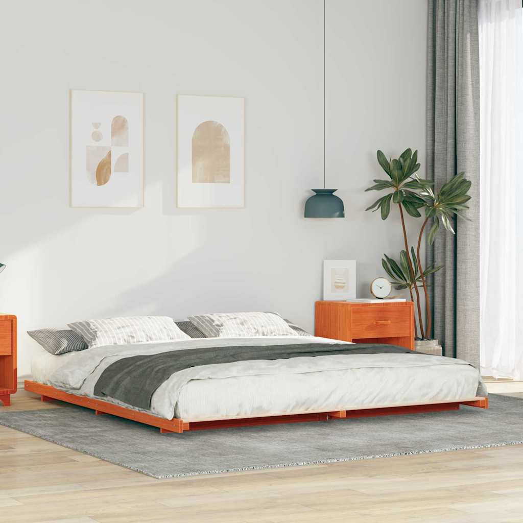 Sengestel Voks brun 200 x 200 cm Massiv fyrretræ