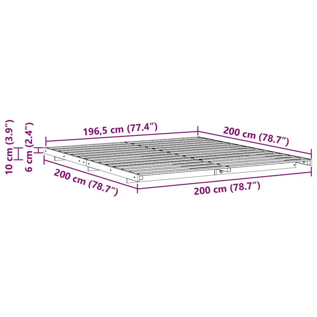 Sengestel Voks brun 200 x 200 cm Massiv fyrretræ