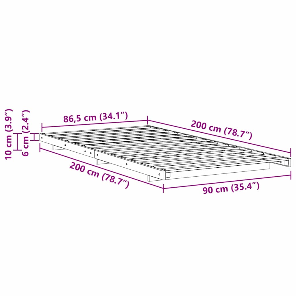 Sengestel Brun 90 x 200 cm Massiv fyrretræ